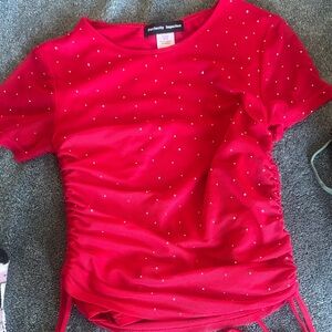 Red Short-Sleeve Ruched Top